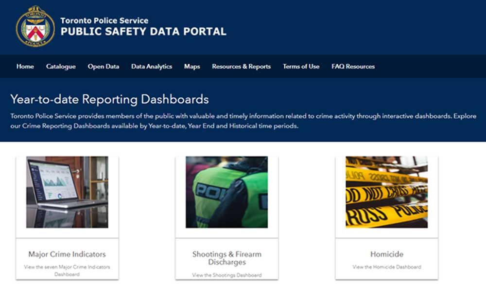 Les tableaux de bord des indicateurs de criminalité majeure sur le portail de données de la police de Toronto